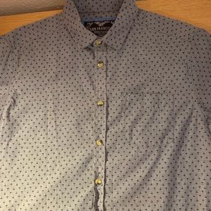 men’s short sleeve button up w/ palm tree design